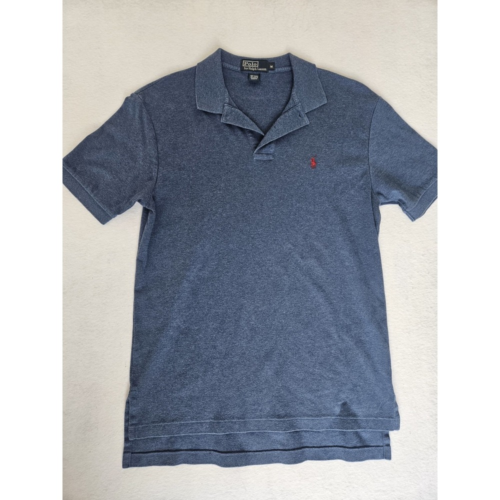 Vintage Style Polo by Ralph Lauren Heather‎ Indigo Blue Cotton Mesh Pique Polo M